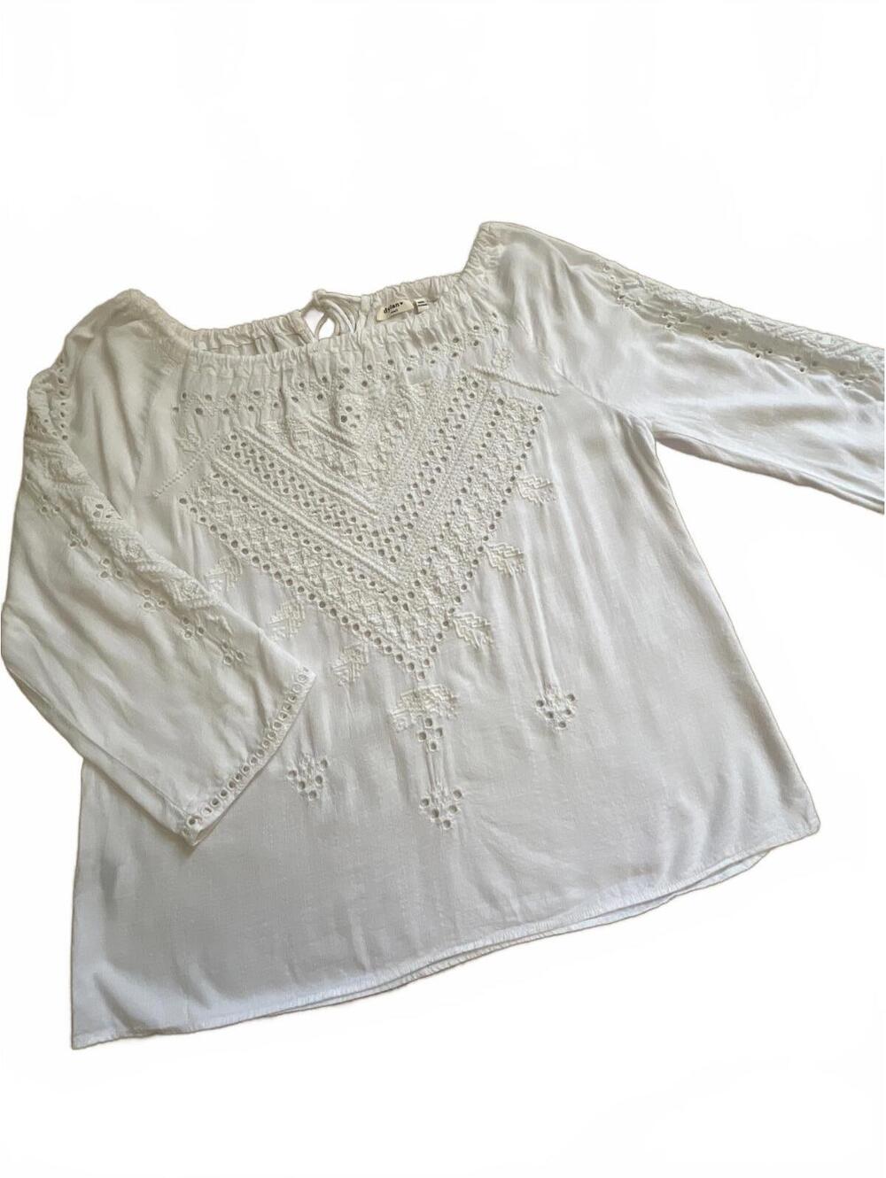 Dylan White Eyelet Embroidered Blouse Womens Small Boho 3/4 Sleeve Summer Top - Picture 5 of 8